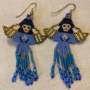 Native alaska earrings beads angels blue handmade